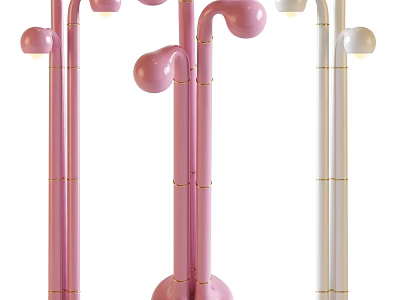 Modern Pink And White Floor Lamps With Curved Design And Gold Accents 3d model