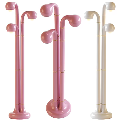 Modern Pink And White Floor Lamps With Curved Design And Gold Accents 3d model