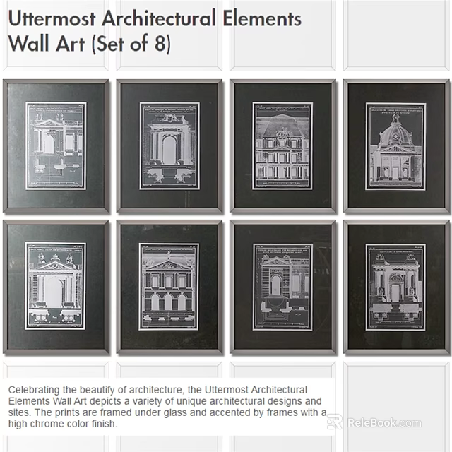 Set of Architectural Picture Frames with Classic Building Designs for Wall Decor 3d model 