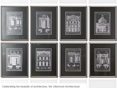 Set of Architectural Picture Frames with Classic Building Designs for Wall Decor 3d model