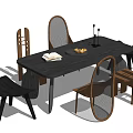 Minimalist Dining Table Set With Black Brown Chairs Fruit Plate Book And Candlesticks 3d model