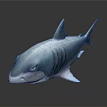 Realistic Shark 3D Model With Blue Gray Color Fins And Detailed Texture On Dark Background