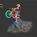The Man Riding Red Motorcycle Performing High Jump On Mossy Rock Surface