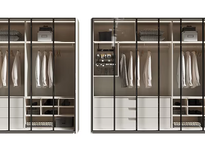 Modern Wardrobe Interior Design With Glass Doors Hanging Space And Storage Drawers 3d model