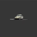 Vintage Cream Colored Volkswagen Beetle With Worn Exterior On Circular Gray Platform