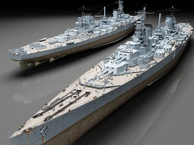 Vintage Battleship Models With Detailed Decks Main Turrets And Antennas 3d model