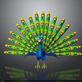Peacock Displaying Vibrant Green Blue Yellow Feathers With Colorful Patterns In Elegant Posture