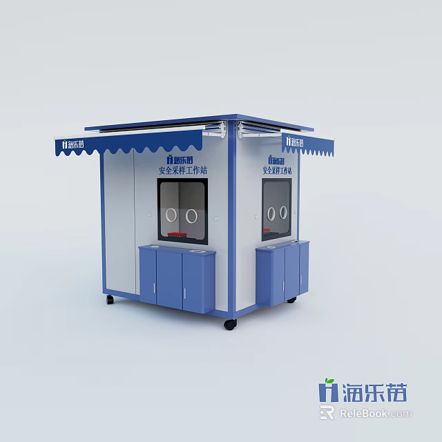 Blue And White Fresh Coconut Drink Kiosk With Counter And Windows Design 3d model 