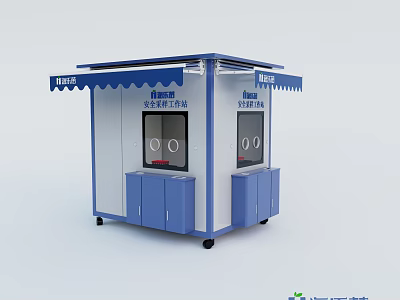 Blue And White Fresh Coconut Drink Kiosk With Counter And Windows Design 3d model