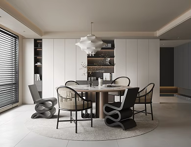 Middle Ancient Style Restaurant Dining Table and Chair Combination Round Dining Table Dining Chair Single Chair Wine Cabinet Chandelier 3d model