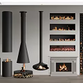 Modern Fireplace Designs Featuring Freestanding and Built-in Styles with Burning Flames and Stacked Firewood