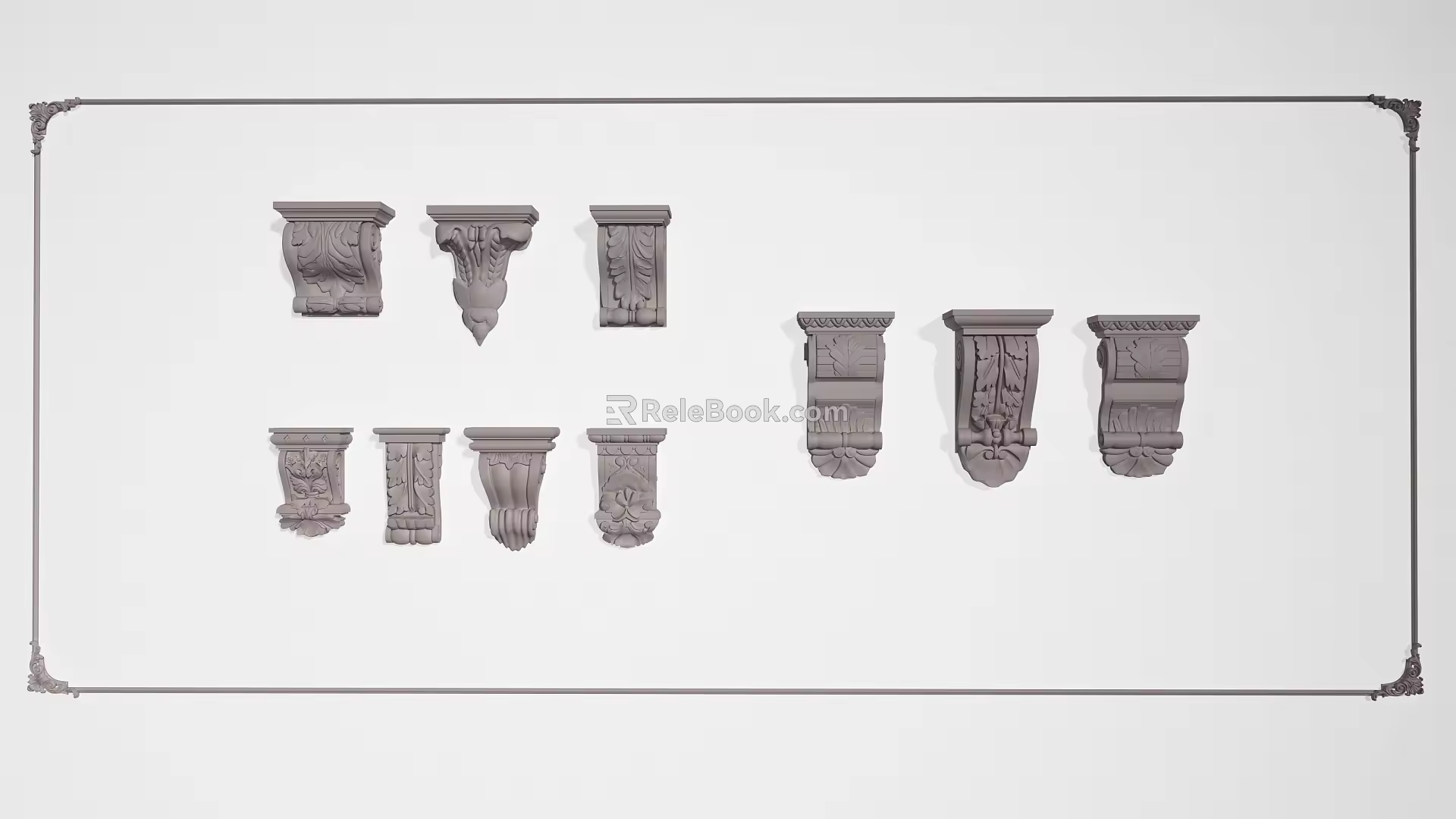 European carved corner line 3D model 3d model