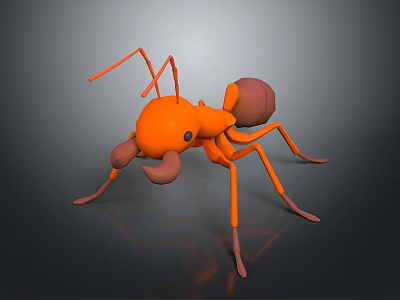 Orange Ant 3D Model in Cartoon Style with Long Legs and Detailed Design 3d model