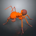 Orange Ant 3D Model in Cartoon Style with Long Legs and Detailed Design