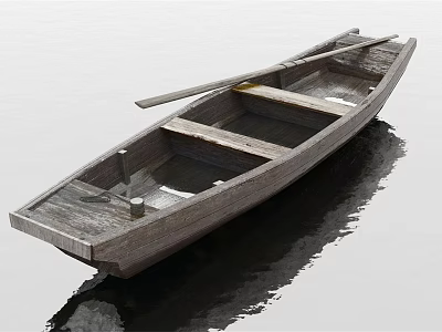 Classic Wooden Boat On Calm Water Surface With Wooden Oar Natural Wood Structure And Reflections 3d model