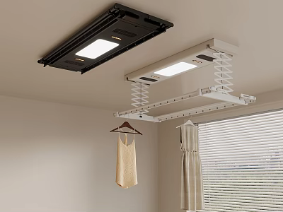 Ceiling Mounted Retractable Clothes Hanger with LED Light 3d model