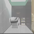 Modern Beauty and Hair Salon Interior with Green Chairs Beige Armchairs Mirrors and Product Shelves