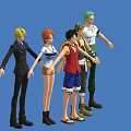 Five Anime Characters Standing Together With Different Outfits And Hairstyles