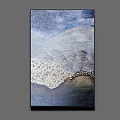 Abstract Blue Oil Painting With White Wave Patterns Blue Sky And Dark Background