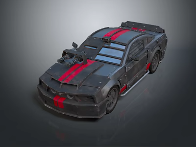 Black Modified Sports Car With Red Stripes Roof Mounted Gear And Side Accents 3d model