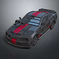 Black Modified Sports Car With Red Stripes Roof Mounted Gear And Side Accents