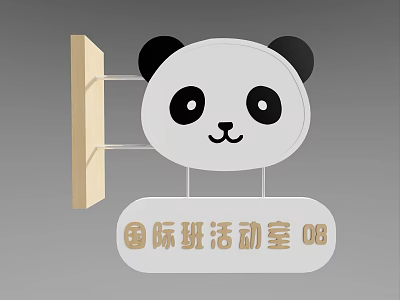 Cute Panda Head Sign for International Class Activity Room 08 3d model