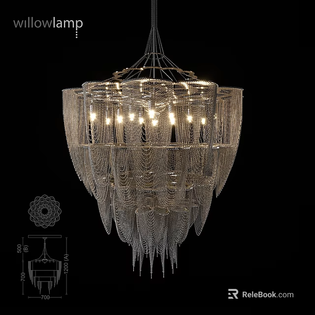Elegant Crystal Chain Chandelier With Hanging Net Design And Warm Lighting 3d model 