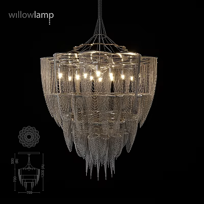 Elegant Crystal Chain Chandelier With Hanging Net Design And Warm Lighting 3d model
