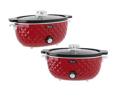 Two Red VONO Slow Cookers With Diamond Pattern And Black Lids 3d model