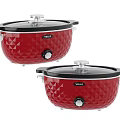 Two Red VONO Slow Cookers With Diamond Pattern And Black Lids 3d model