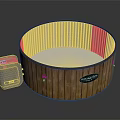 Round Wooden Bathtub With White Interior And External Heater Equipment