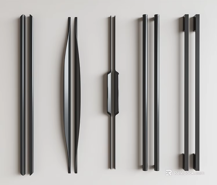 Various Modern Black Furniture Handles with Different Designs for Cabinets or Doors 3d model 