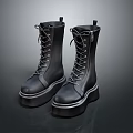 Stylish Black Leather Lace Up Boots With Side Zipper And Platform Sole Design