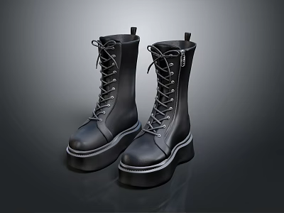 Stylish Black Leather Lace Up Boots With Side Zipper And Platform Sole Design 3d model