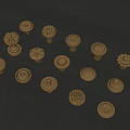 Golden Decorative Brass Knobs With Various Floral And Geometric Patterns 3d model