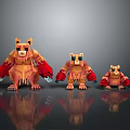 Pixel Style Bear Like Game Characters In Three Different Sizes With Orange Red Colors