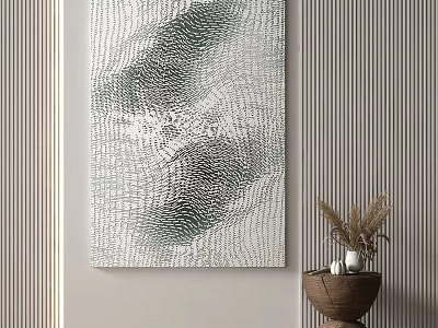 Abstract Green White Textured Wall Art Hanging With Decorative Vase And Plants 3d model