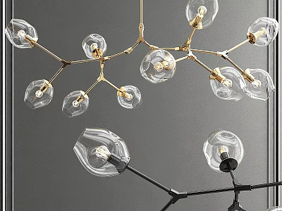 Modern Chandelier With Clear Glass Globes And Gold Black Branch Frame Design 3d model