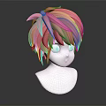 Human Head Model With Short Pink Layered Hair Anime Style 3D Rendering Details