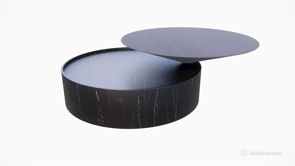 Round Black Marble Texture Coffee Table with Modern Circular Design 3d model