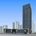 Modern High Rise Office Building With Glass Facade And Ground Floor Commercial Entrance