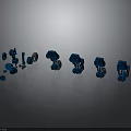 Blue Robotic Creatures And Their Parts Arranged In Complete Display Lineup