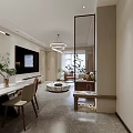 Modern Elegant Living And Dining Room Interior With Open Layout Marble Pendant Lights And Greenery
