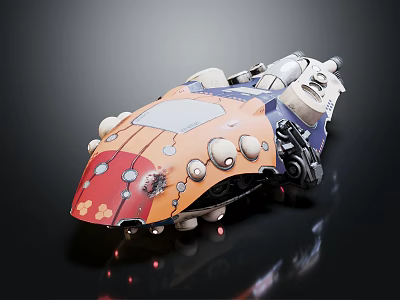 Futuristic Sci Fi Vehicle With Orange Red And White Exterior Circular Components And Red Lights 3d model