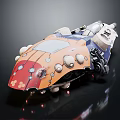 Futuristic Sci Fi Vehicle With Orange Red And White Exterior Circular Components And Red Lights