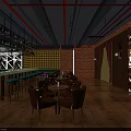 Modern Bar Interior With Illuminated Counter Seating Area And Decorative Lighting