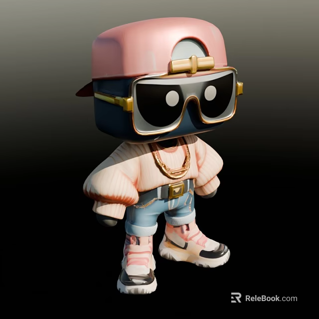 Man Wearing Pink Cap Golden Sunglasses Golden Necklace Pink Sweater Blue Shorts And Pink Sneakers 3d model 