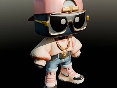 Man Wearing Pink Cap Golden Sunglasses Golden Necklace Pink Sweater Blue Shorts And Pink Sneakers 3d model