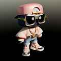 Man Wearing Pink Cap Golden Sunglasses Golden Necklace Pink Sweater Blue Shorts And Pink Sneakers