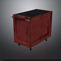 Red Storage Cart with Black Top and Metal Handle on Wheels Industrial Design